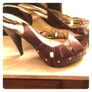 Guess chocolate brown studded platform heels